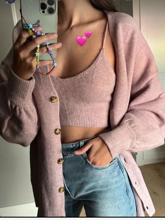 Zara Oversized Balloon Sleeve Button Up Cardigan Sweater Pink - Picture 3 of 10